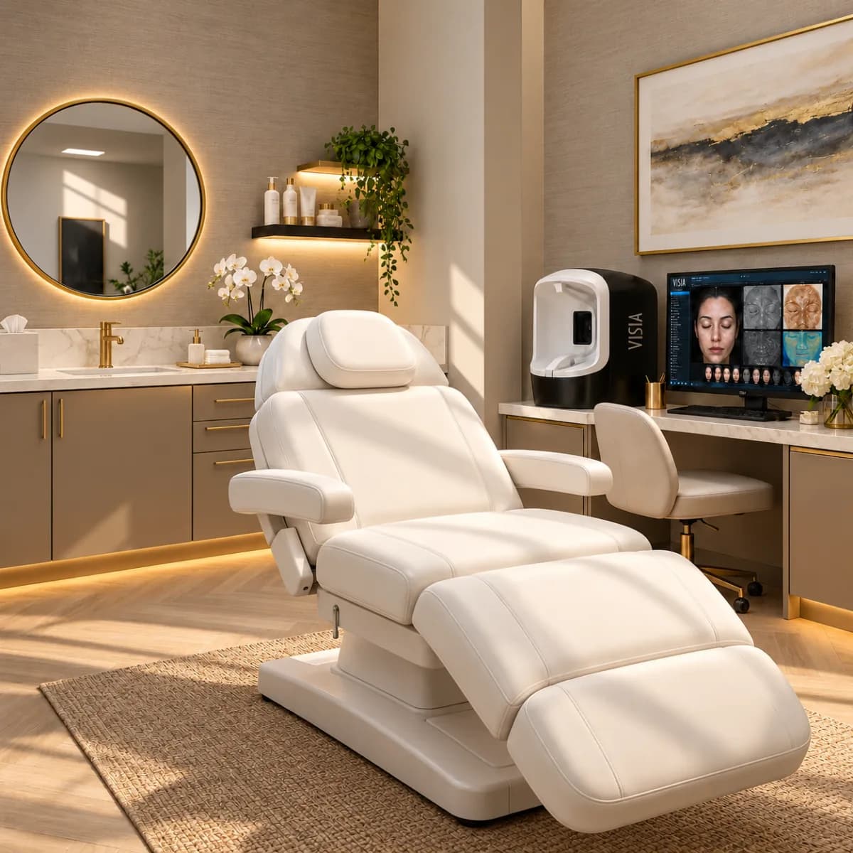 A RejuvLV treatment room with the VISIA skin analysis station