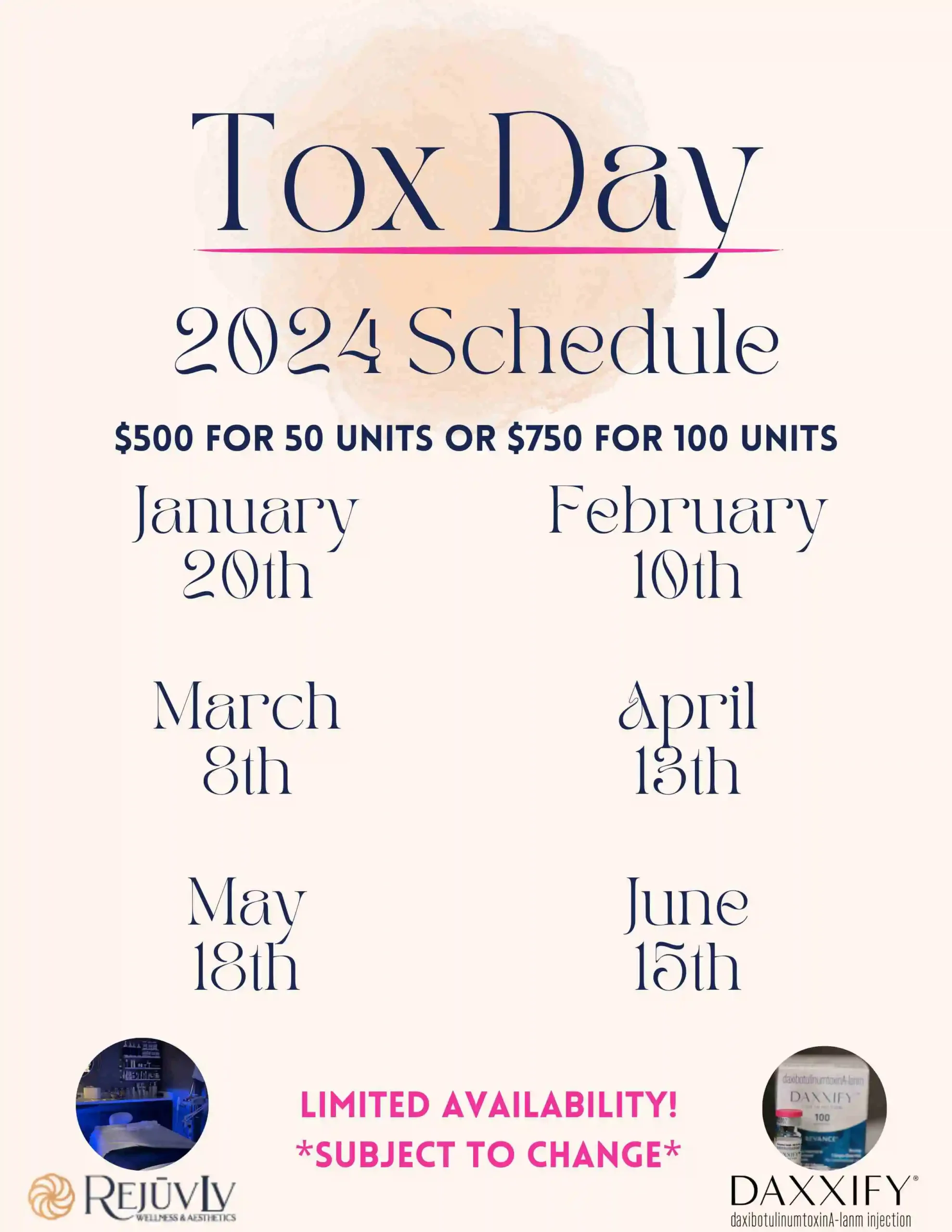 Tox Day 2024 Schedule Flyer | RejuvLV Wellness & Aesthetics | Las Vegas, NV